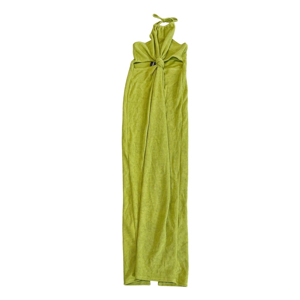 NEW PrettyLittleThing Green Knot Front Cut Out Halter Maxi Dress - Size 12